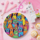 可愛いカラフル犬ハッピードッグ ペーパープレート (パーティー)