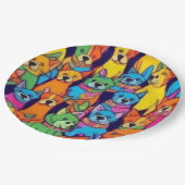 可愛いカラフル犬ハッピードッグ ペーパープレート (アングル)