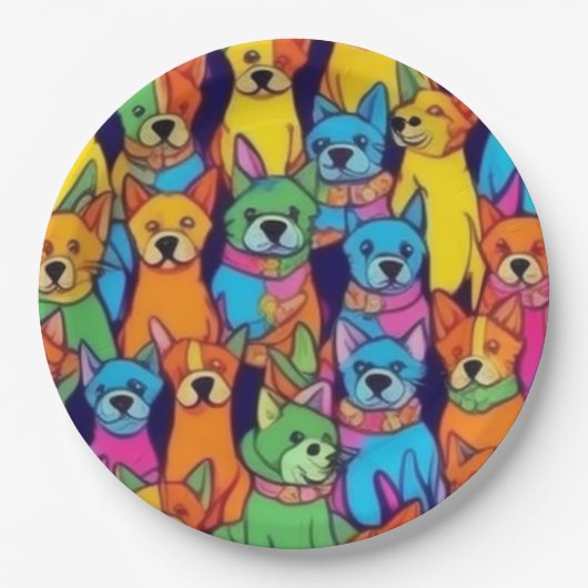 可愛いカラフル犬ハッピードッグ ペーパープレート (正面)