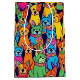 可愛いカラフル犬ハッピードッグ ミディアムペーパーバッグ