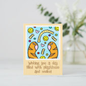 可愛いカラフル猫がフライを描く ポストカード (スタンド正面)