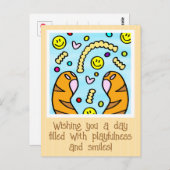 可愛いカラフル猫がフライを描く ポストカード (正面/裏面)