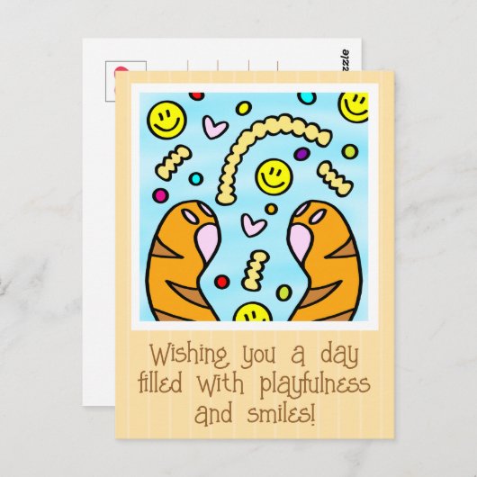 可愛いカラフル猫がフライを描く ポストカード (正面/裏面)