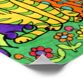 可愛いカラフル猫が歌う月漫画スケッチ ポスター (角)