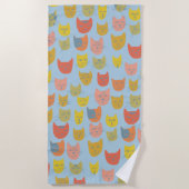 可愛いカラフル猫ブルー ビーチタオル (正面)