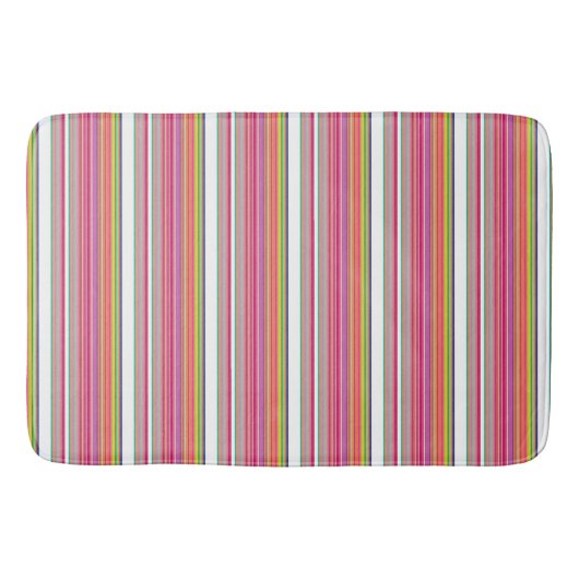 可愛いカラフル白ストライプ色 バスマット (正面)