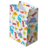 可愛いカラフル白ユニセックスベビー恐竜 ミディアムペーパーバッグ (正面アングル)