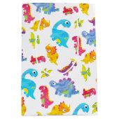 可愛いカラフル白ユニセックスベビー恐竜 ミディアムペーパーバッグ (正面)