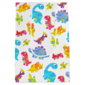 可愛いカラフル白ユニセックスベビー恐竜 ミディアムペーパーバッグ (裏面)