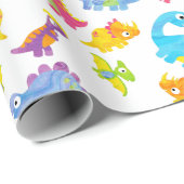 可愛いカラフル白ユニセックスベビー恐竜 ラッピングペーパー (ロールコーナー)