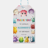 可愛いカラフル私たちの小さなモンスター誕生日パーティー ギフトタグ (正面)