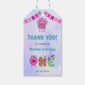 可愛いカラフル私たちの小さなモンスター誕生日パーティー ギフトタグ (正面)