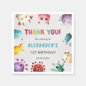 可愛いカラフル私たちの小さなモンスター誕生日パーティー スタンダードカクテルナプキン (正面)