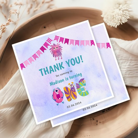 可愛いカラフル私たちの小さなモンスター誕生日パーティー スタンダードカクテルナプキン