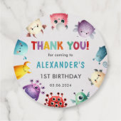 可愛いカラフル私たちの小さなモンスター誕生日パーティー フェイバータグ (裏面)