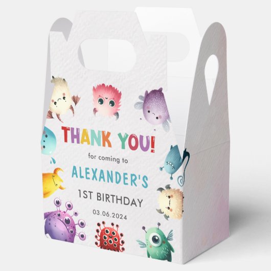 可愛いカラフル私たちの小さなモンスター誕生日パーティー フェイバーボックス (オープン)