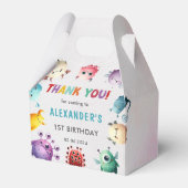 可愛いカラフル私たちの小さなモンスター誕生日パーティー フェイバーボックス (正面サイド)