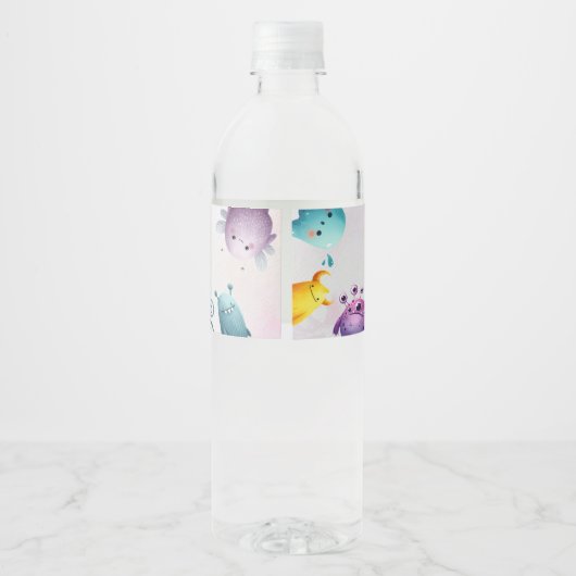 可愛いカラフル私たちの小さなモンスター誕生日パーティー ペットボトルラベル (裏面)