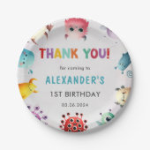 可愛いカラフル私たちの小さなモンスター誕生日パーティー ペーパープレート (正面)