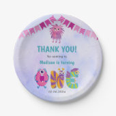 可愛いカラフル私たちの小さなモンスター誕生日パーティー ペーパープレート (正面)