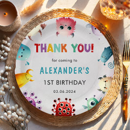 可愛いカラフル私たちの小さなモンスター誕生日パーティー ペーパープレート