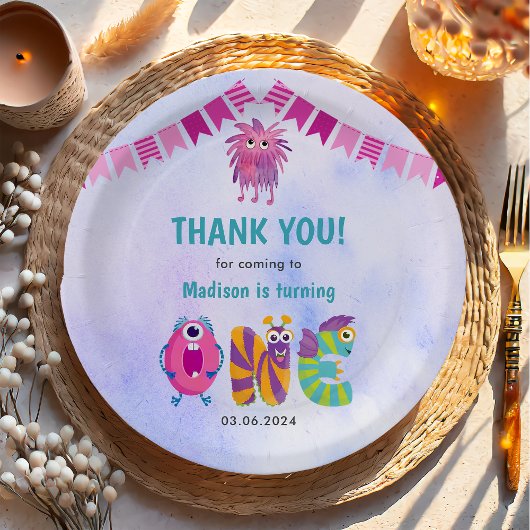 可愛いカラフル私たちの小さなモンスター誕生日パーティー ペーパープレート