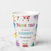 可愛いカラフル私たちの小さなモンスター誕生日パーティー 紙コップ (裏面)