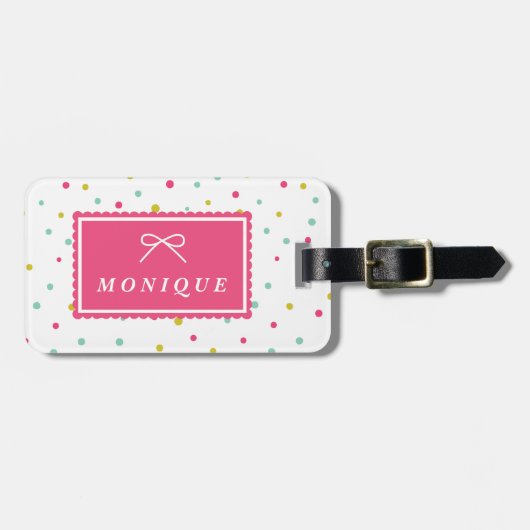 可愛いカラフル紙吹雪ドットパターン荷物タグ ラゲッジタグ (正面横)