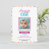 可愛いカラフル紙吹雪写真1歳の誕生日 招待状 (スタンド正面)