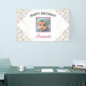 可愛いカラフル紙吹雪写真1歳の誕生日 横断幕 (トレードショー)