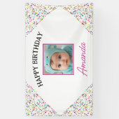 可愛いカラフル紙吹雪写真1歳の誕生日 横断幕 (縦)