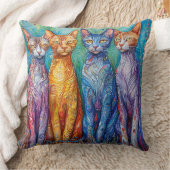 可愛いカラフル絵を描猫 クッション (ブランケット)