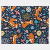 可愛いカラフル花とキツネ柄 フリースブランケット (正面(横))