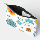 可愛いカラフル花オレンジ赤青鉛筆ケース アクセサリーポーチ (見開き)