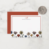 可愛いカラフル花スクリプトモノグラムノートカード ノートカード (正面/裏面インサイチュ)