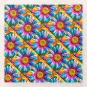 可愛いカラフル花柄 ガラスコースター (正面)