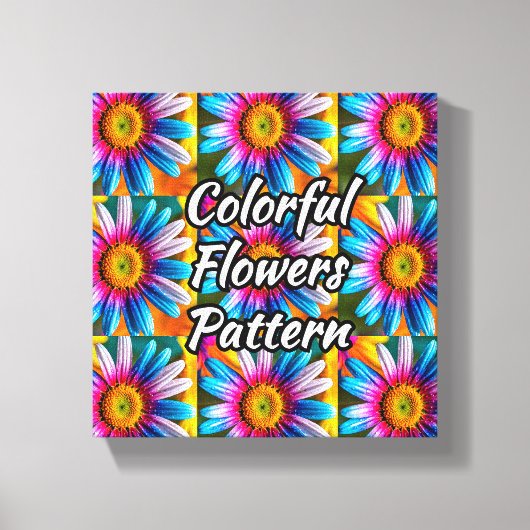 可愛いカラフル花柄 キャンバスプリント (正面)