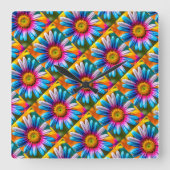 可愛いカラフル花柄 スクエア壁時計 (正面)