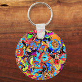 可愛いカラフル芸術的の花柄 キーホルダー (正面)