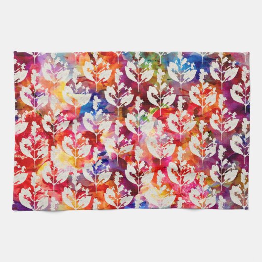 可愛いカラフル葉抽象芸術パターン キッチンタオル (横)