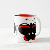 可愛いカラフル蝶のマグカップ – 赤提督 ツートーンマグカップ (正面右)