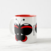 可愛いカラフル蝶のマグカップ – 赤提督 ツートーンマグカップ (正面左)
