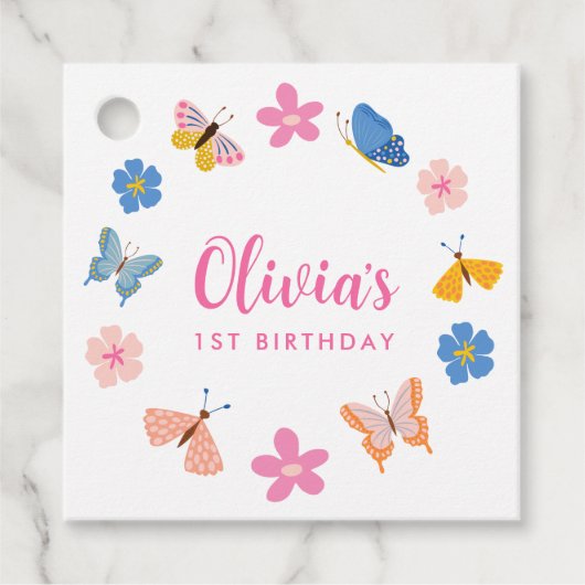 可愛いカラフル蝶の誕生日パーティー フェイバータグ (正面)