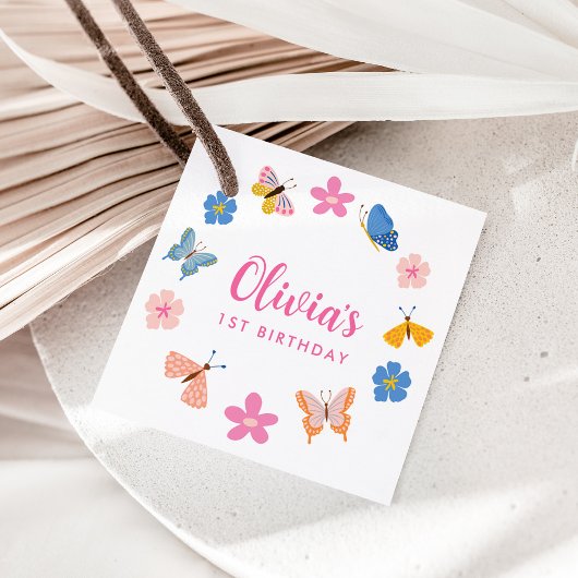 可愛いカラフル蝶の誕生日パーティー フェイバータグ