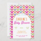 可愛いカラフル蝶アーチ女の子の赤ちゃんシャワー 招待状 (正面)