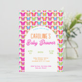 可愛いカラフル蝶アーチ女の子の赤ちゃんシャワー 招待状 (スタンド正面)