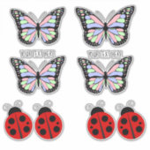 可愛いカラフル蝶ラディバグあなたのテキストはこちら シール (正面)