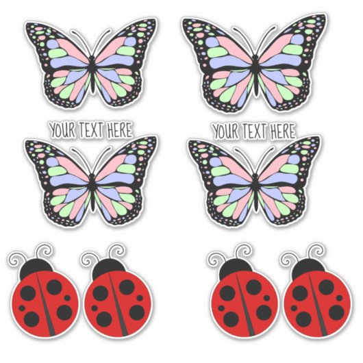 可愛いカラフル蝶ラディバグあなたのテキストはこちら シール (正面)