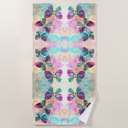 可愛いカラフル蝶 ビーチタオル (正面)