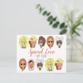 可愛いカラフル衣服マスクがウイルスではなく愛を広げる ポストカード (スタンド正面)